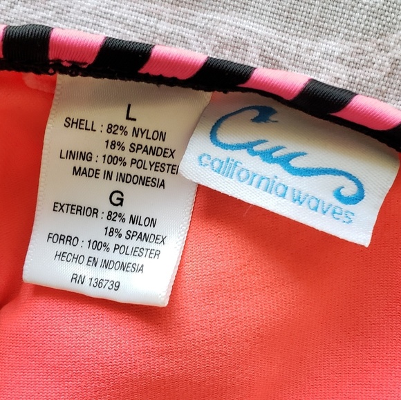 Black and coral striped bikini top - Picture 3 of 3